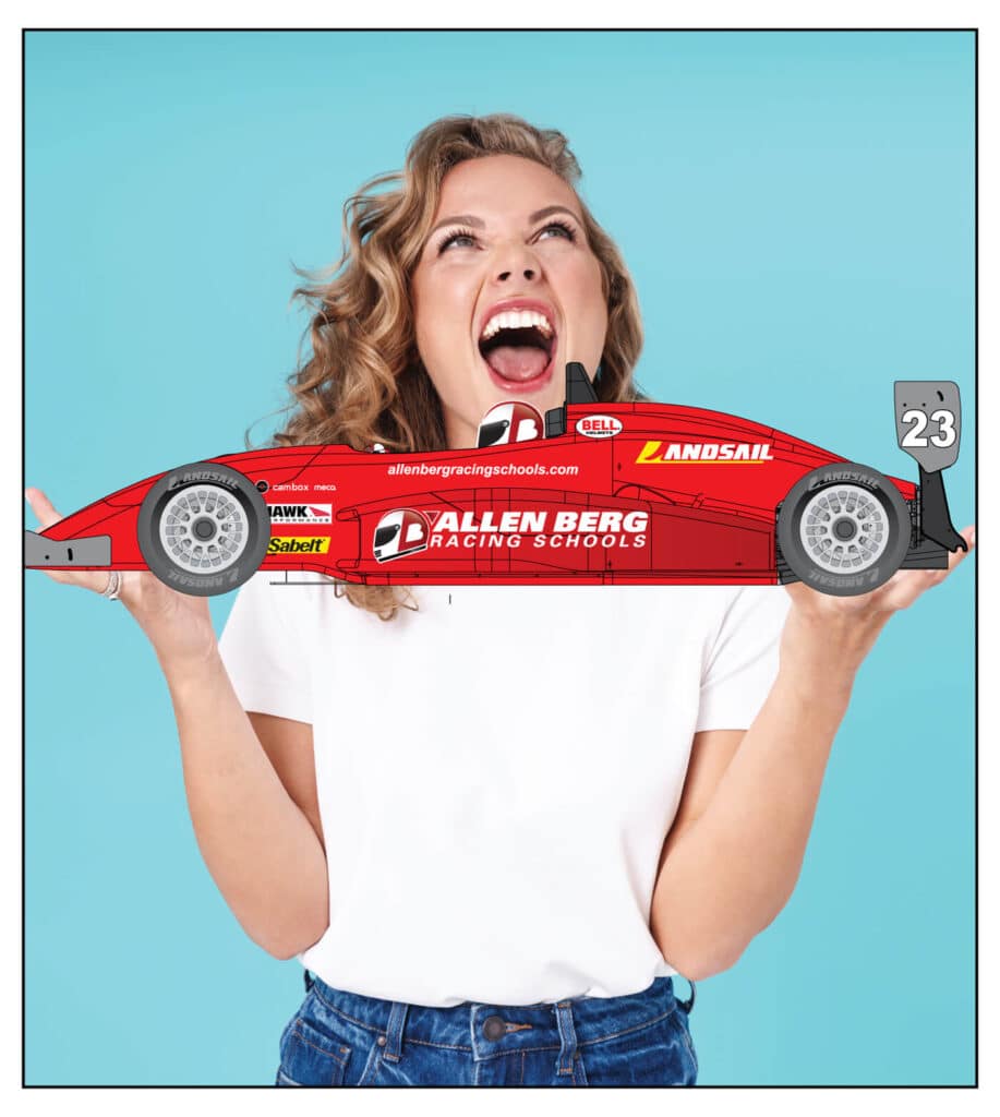 A happy mom crying with happiness & holding an allen berg racing car